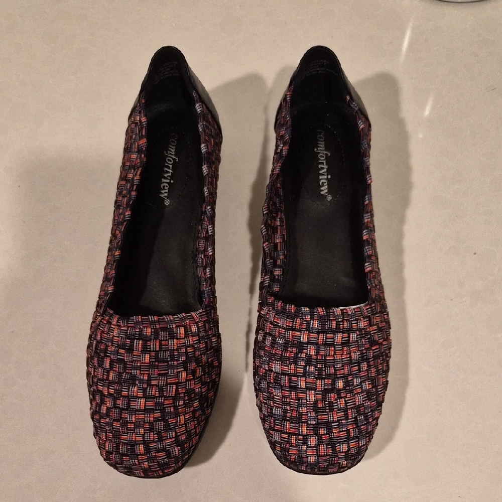 Comfortview Women's Woven Black & Red Slip-On Flats 9M